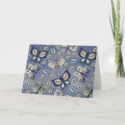 Whimsical Blue Butterfly Pattern Blank Note Kaart (Voorkant)