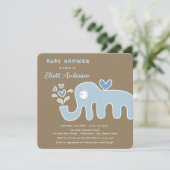 Whimsical Blue Cartoon Elephant Boy Baby shower Kaart (Staand voorkant)