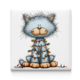 Whimsical Blue Cat Christmas Tree Magnet