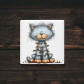 Whimsical Blue Cat Christmas Tree Magnet