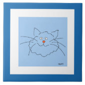 Whimsical Blue Cat keramische Tegel Tegeltje (Voorkant)