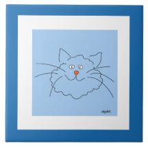 Whimsical Blue Cat keramische Tegel