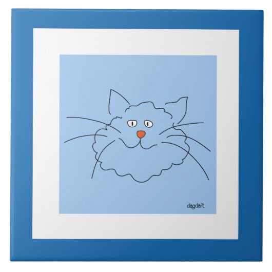 Whimsical Blue Cat keramische Tegel Tegeltje (Voorkant)