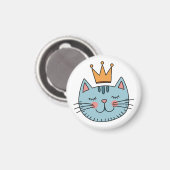 Whimsical Blue Cat met een gele kroon Magneet (Voorkant / Achterkant)
