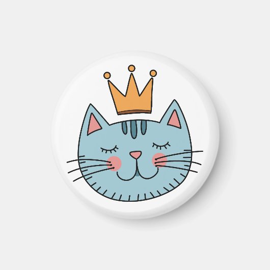 Whimsical Blue Cat met een gele kroon Magneet (Voorkant)
