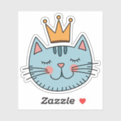 Whimsical Blue Cat met een gele kroon Sticker (Vel)
