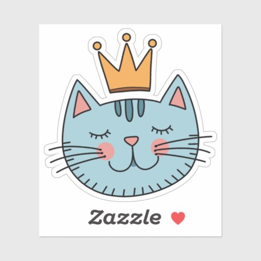 Whimsical Blue Cat met een gele kroon Sticker (Vel)
