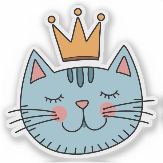 Whimsical Blue Cat met een gele kroon Sticker (Voorkant)