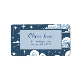 Whimsical Blue Celestial Baby shower adreslabel Etiket