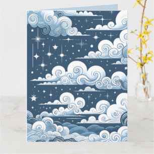 Whimsical Blue Celestial Baby shower Kaart