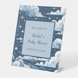 Whimsical Blue Celestial Baby shower Welkomstbord Reclamebord Met Voetstuk