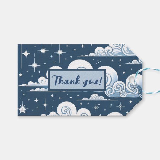 Whimsical Blue Celestial Bedankt Cadeaulabel (Voorkant (Horizontaal))