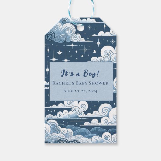 Whimsical Blue Celestial Bedankt Cadeaulabel (Voorkant)