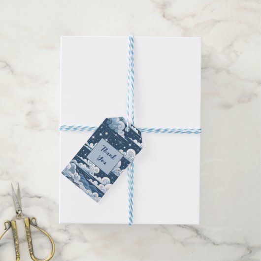 Whimsical Blue Celestial Bedankt Cadeaulabel (Met Touw)