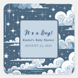Whimsical Blue Celestial Custom Baby shower Vierkante Sticker