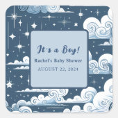 Whimsical Blue Celestial Custom Baby shower Vierkante Sticker (Voorkant)