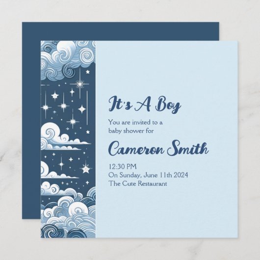 Whimsical Blue Celestial Kaart (Voorkant / Achterkant)