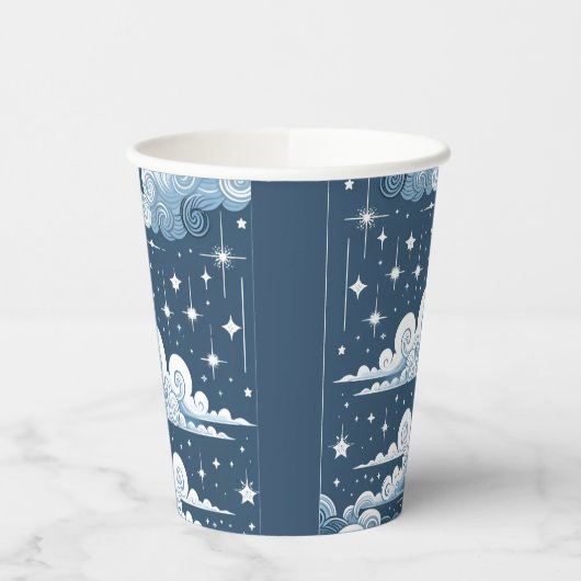 Whimsical Blue Celestial Papieren Bekers (Links)
