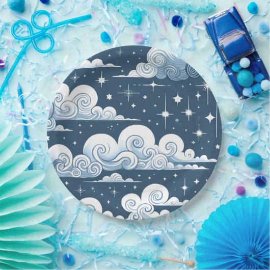 Whimsical Blue Celestial Papieren Bordje (Feest)