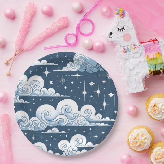 Whimsical Blue Celestial Papieren Bordje (Feest)
