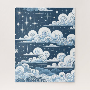 Whimsical Blue Celestial Sterren en Wolken Legpuzzel