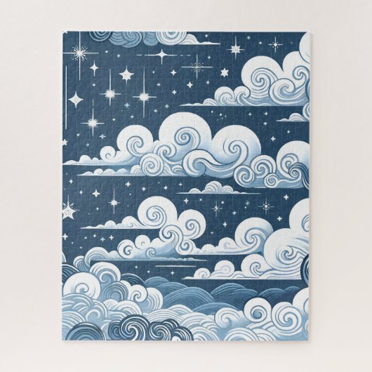 Whimsical Blue Celestial Sterren en Wolken Legpuzzel (Verticaal)
