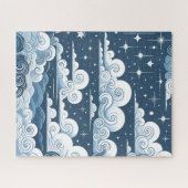 Whimsical Blue Celestial Sterren en Wolken Legpuzzel (Horizontaal)