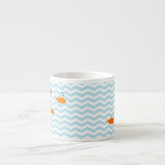 Whimsical Blue chevron met gouden vis Espresso Kop (Voorkant)