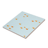 Whimsical Blue chevron met gouden vis Tegeltje (Zijkant)