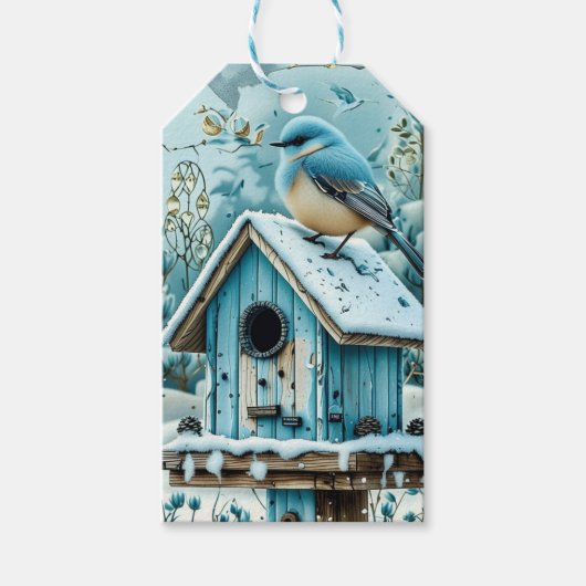 Whimsical Blue Christmas Robin  Cadeaulabel (Voorkant)