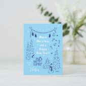 Whimsical Blue Christmas Scene Briefkaart (Staand voorkant)