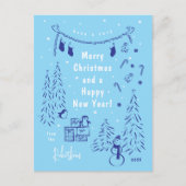 Whimsical Blue Christmas Scene Briefkaart (Voorkant)