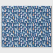 Whimsical Blue Christmas Trees Wrapping Paper Cadeaupapier (Vlak)