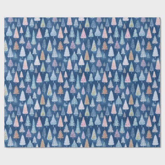 Whimsical Blue Christmas Trees Wrapping Paper  Cadeaupapier (Vlak)