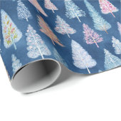 Whimsical Blue Christmas Trees Wrapping Paper Cadeaupapier (Rol Hoek)