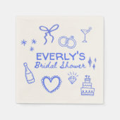 Whimsical Blue Coquette schets Vrijgezellenfeest Servet (Voorkant)