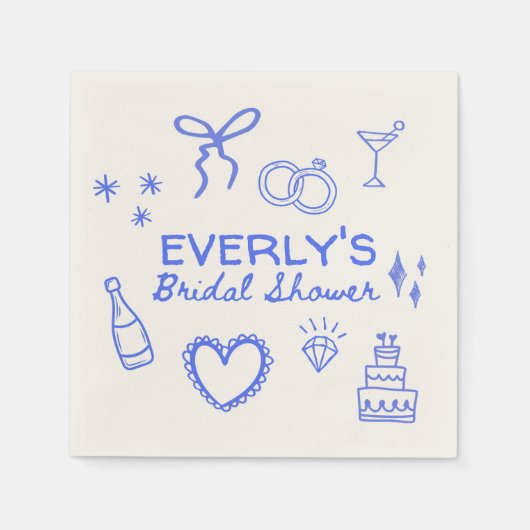 Whimsical Blue Coquette schets Vrijgezellenfeest Servet (Voorkant)