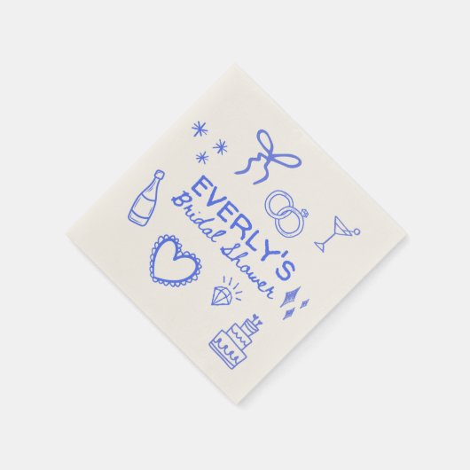 Whimsical Blue Coquette schets Vrijgezellenfeest Servet (Hoek)