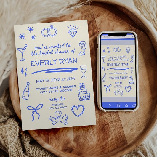 Whimsical Blue Coquette Stijlvol Vrijgezellenfeest Kaart