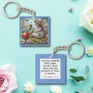 Whimsical Blue Corinthians 13 vers Schattige Muis Sleutelhanger