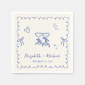 Whimsical Blue Cream Wavy Lijst Wedding Servet (Voorkant)