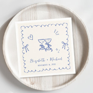 Whimsical Blue Cream Wavy Lijst Wedding Servet