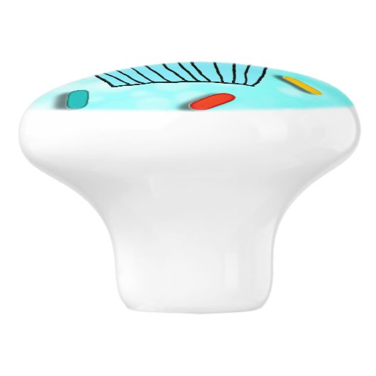 Whimsical Blue Cupcake met Cherry op Top Keramische Knop (Zijkant)