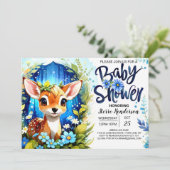 Whimsical Blue Deer Theme Baby shower Kaart (Staand voorkant)