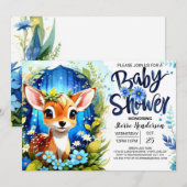 Whimsical Blue Deer Theme Baby shower Kaart (Voorkant / Achterkant)