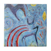 Whimsical blue dog and pony tegeltje (Voorkant)