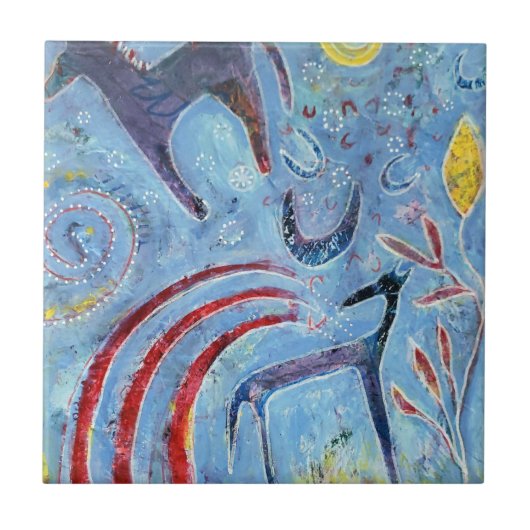 Whimsical blue dog and pony tegeltje (Voorkant)