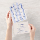 Whimsical Blue Doodle Lijst bruiloft All In One Uitnodiging (Afscheurbaar)