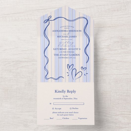 Whimsical Blue Doodle Lijst bruiloft All In One Uitnodiging (Binnen)