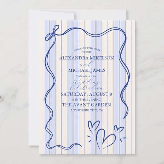 Whimsical Blue Doodle Lijst bruiloft Kaart (Voorkant)